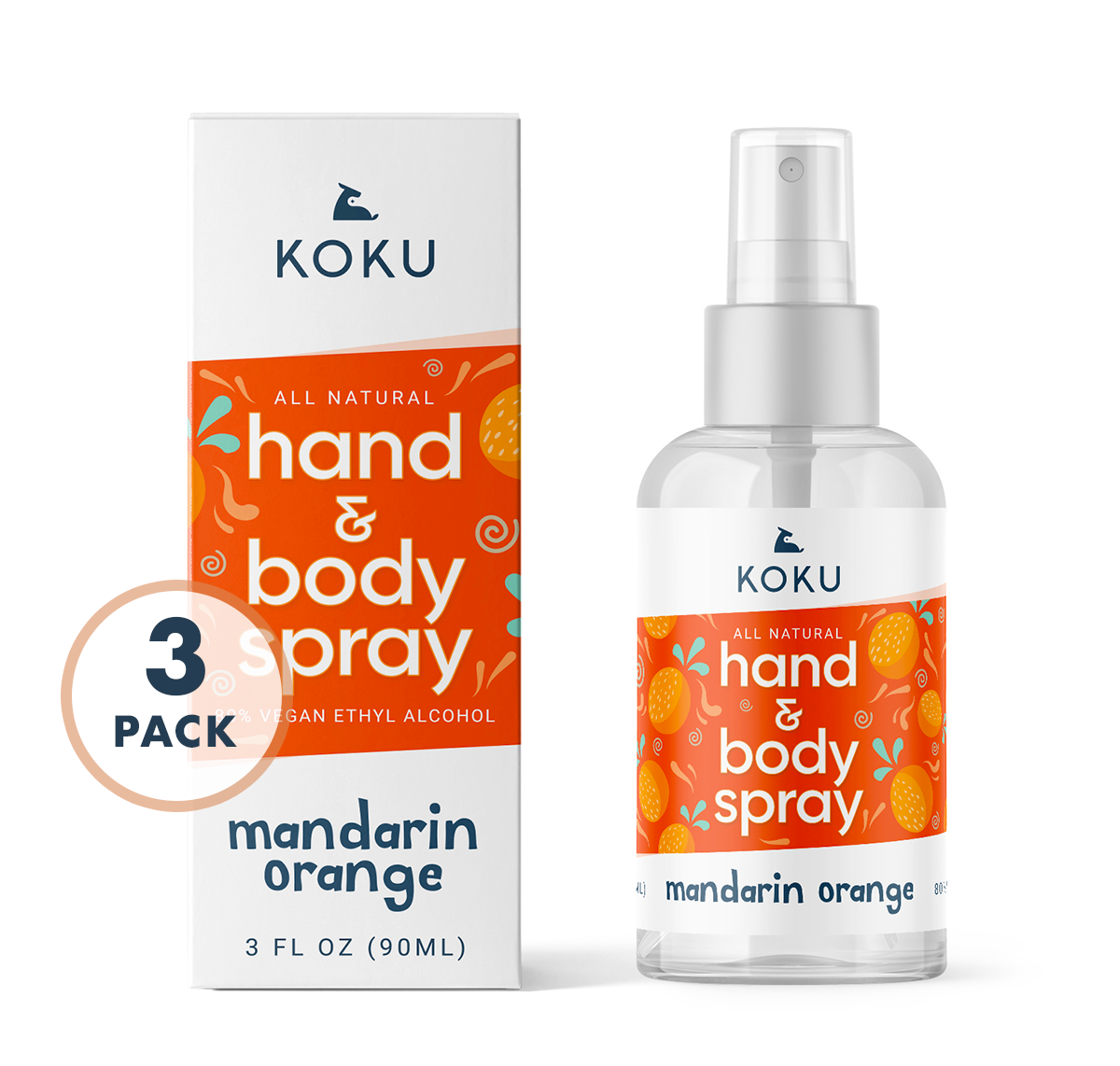 Mandarin-Orange Set 2 | Koku Pack of 3 Mandarin-Orange Hand & Body Spray 3x3 fl oz | 3x MINI MANDARIN-ORANGE PACK