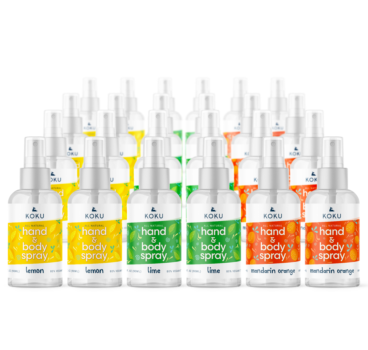 Variety Pack 8 - Koku Citrus Hand & Body Spray Set of 3 Scents  |  Lemon-Lime-Mandarin Orange |  24 x 3 fl oz | 24x FAMILY PACK