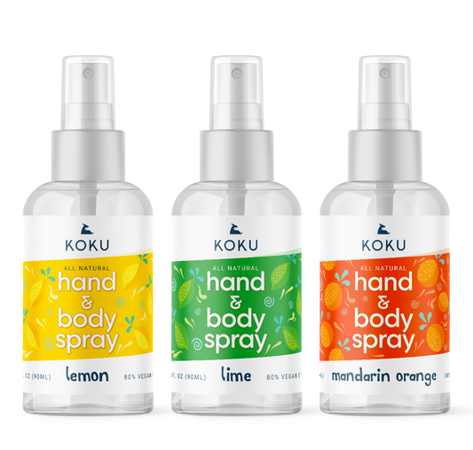 Variety Pack 2 - Koku Citrus Hand & Body Spray Set of 3 Scents  |  Lemon-Lime-Mandarin Orange |  3x3 fl oz | 3x MINI PACK