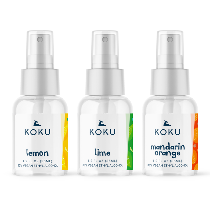 Variety Pack 1 | Koku Citrus Hand & Body Spray Set of 3 Scents  |  Lemon-Lime-Mandarin Orange |  3x1.2 fl oz  | 3x MINI PACK