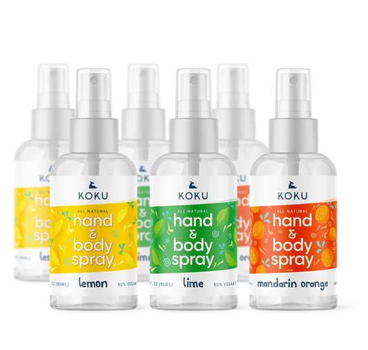 Variety Pack 4 - Koku Citrus Hand & Body  Spray Set of 3 Scents  |  Lemon-Lime-Mandarin Orange |  6 x 3 fl oz | 6x ECO PACK