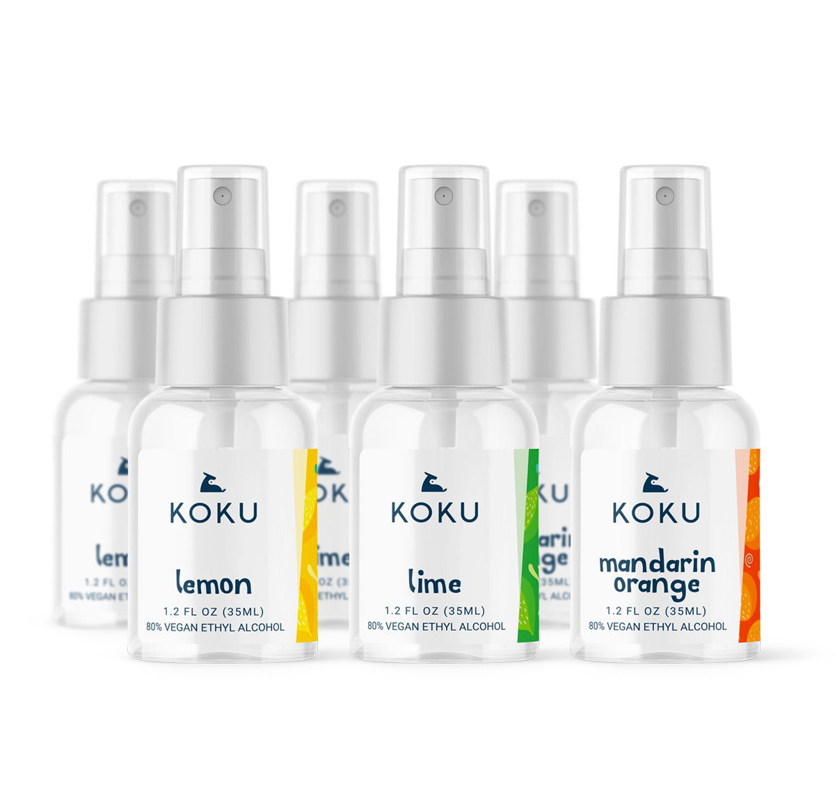 Variety Pack 3 | Koku Citrus Hand & Body Spray Set of 3 Scents  |  Lemon-Lime-Mandarin Orange |  6 x 1.2 fl oz | 6x ECO PACK